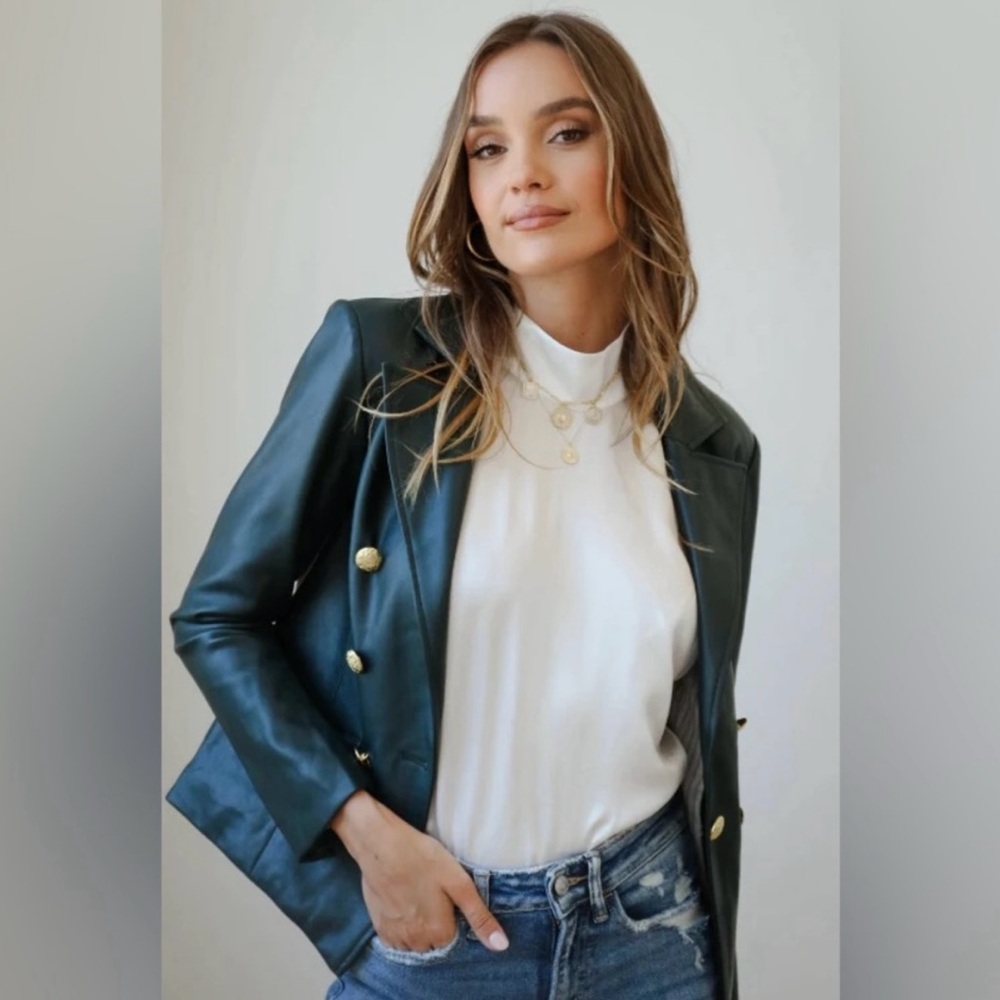 Nico Vegan Leather Blazer in Green Size M